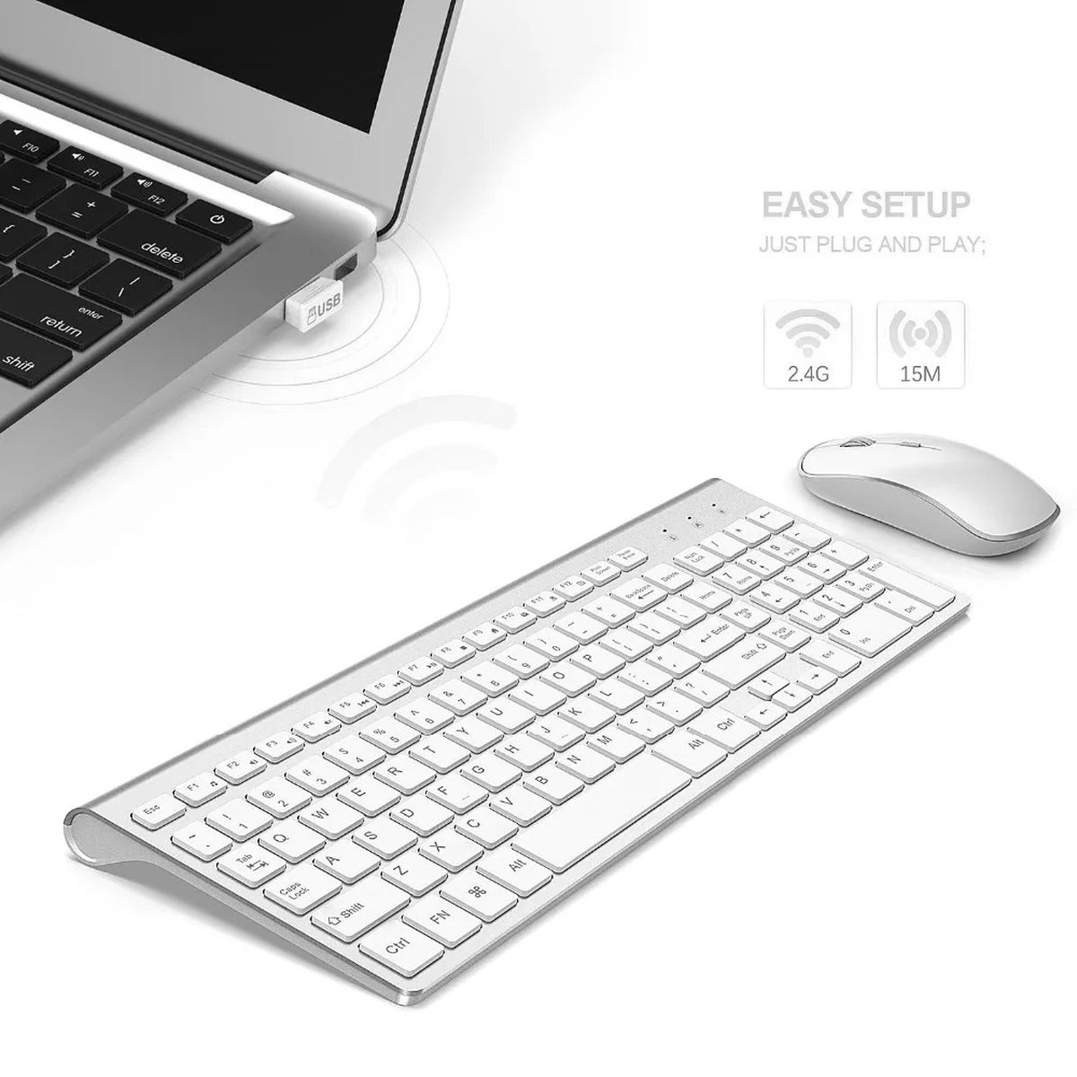 ElementKey V12 Draadloze Toetsenbord + Muis Set – 1600DPI – Compact – 2.4G – Ultradun – Ergonomisch – Multimediasneltoetsen – Grijs - Afbeelding 8